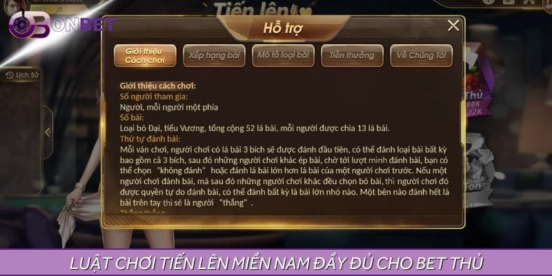 Hướng dẫn luật chơi tiến lên miền nam ONBET chi tiết